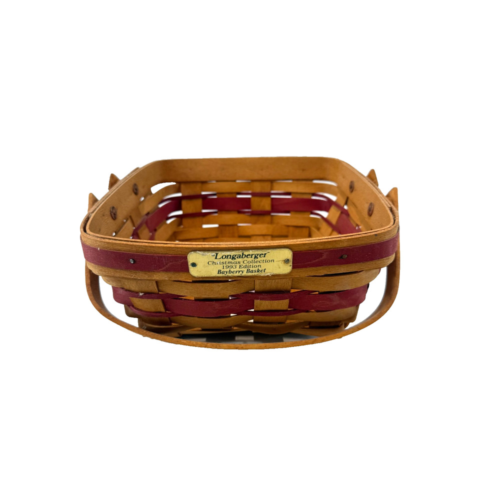 1993 Longaberger Bayberry Basket Vintage Christmas Collection Red Trim